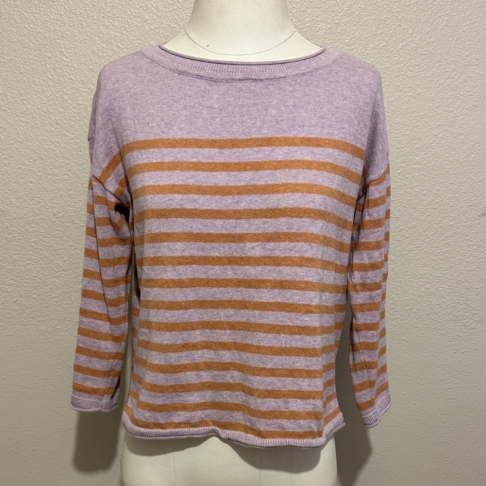 Pact Classic Fine Knit Relaxed Fit Crew Neck Striped Sweater Boxy